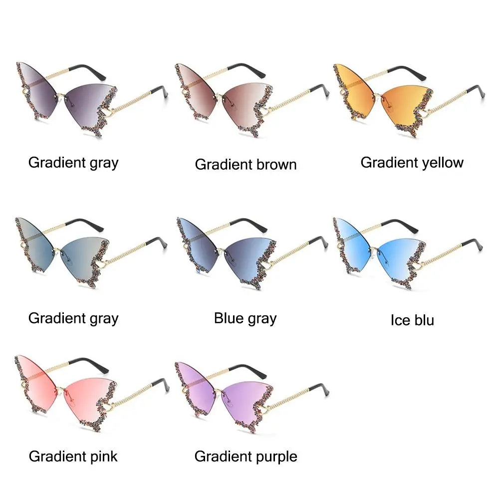 Y2K Butterfly Bling Sunglasses for Women – Oversized Rimless Rhinestone Luxury Shades, Vintage Glam Eyewear